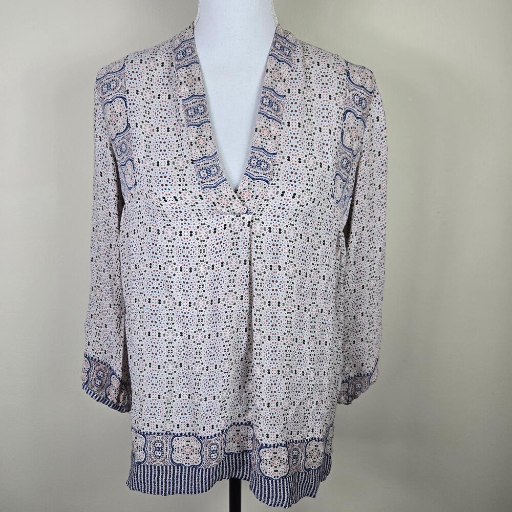 Vince Blouse Womens 4 Multicolor Silk Long Sleeve Boho Pattern Tunic Top Shirt